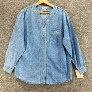 New Sostanza Shirt Women S Small Blue Button Up Denim Light Wash V-Neck Pockets